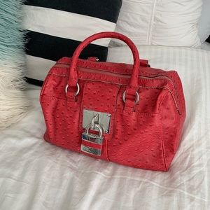 NWOT Red Ostrich print GUESS bag